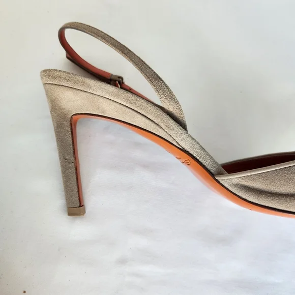 Santoni pumps women's slingback sz 8 Eu38 suede tan shoes stiletto point toe - Picture 6 of 16